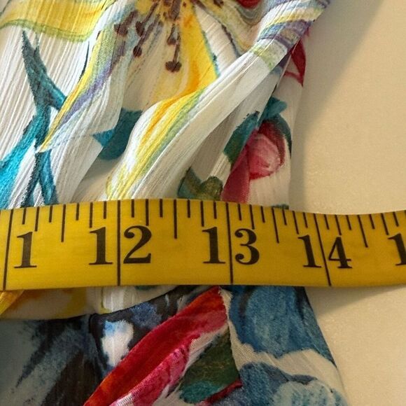 Calvin Klein White Floral Print Faux Wrap Flutter Slv Dress Sz 4 Fairycore - Picture 12 of 14